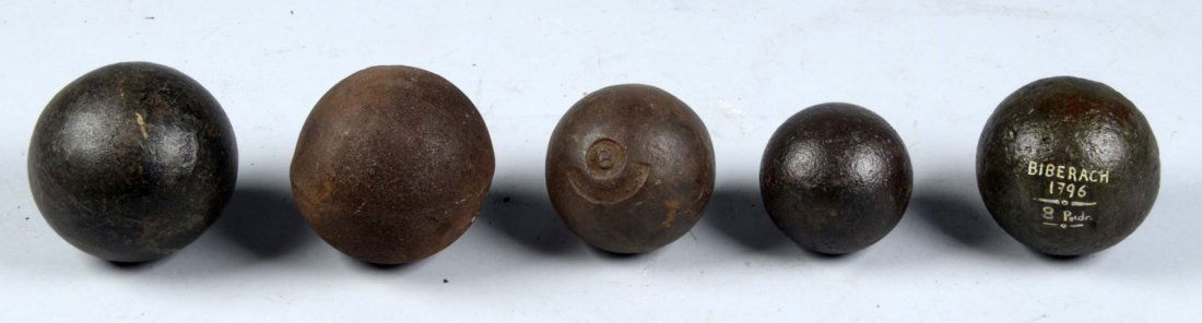 Lot of 5: Excavated Cannon Balls. (1 of 2)
