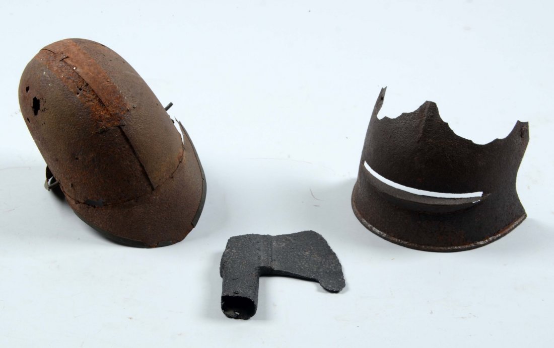 Lot of 3: Early Excavated Helmets & Ax. (1 of 1)