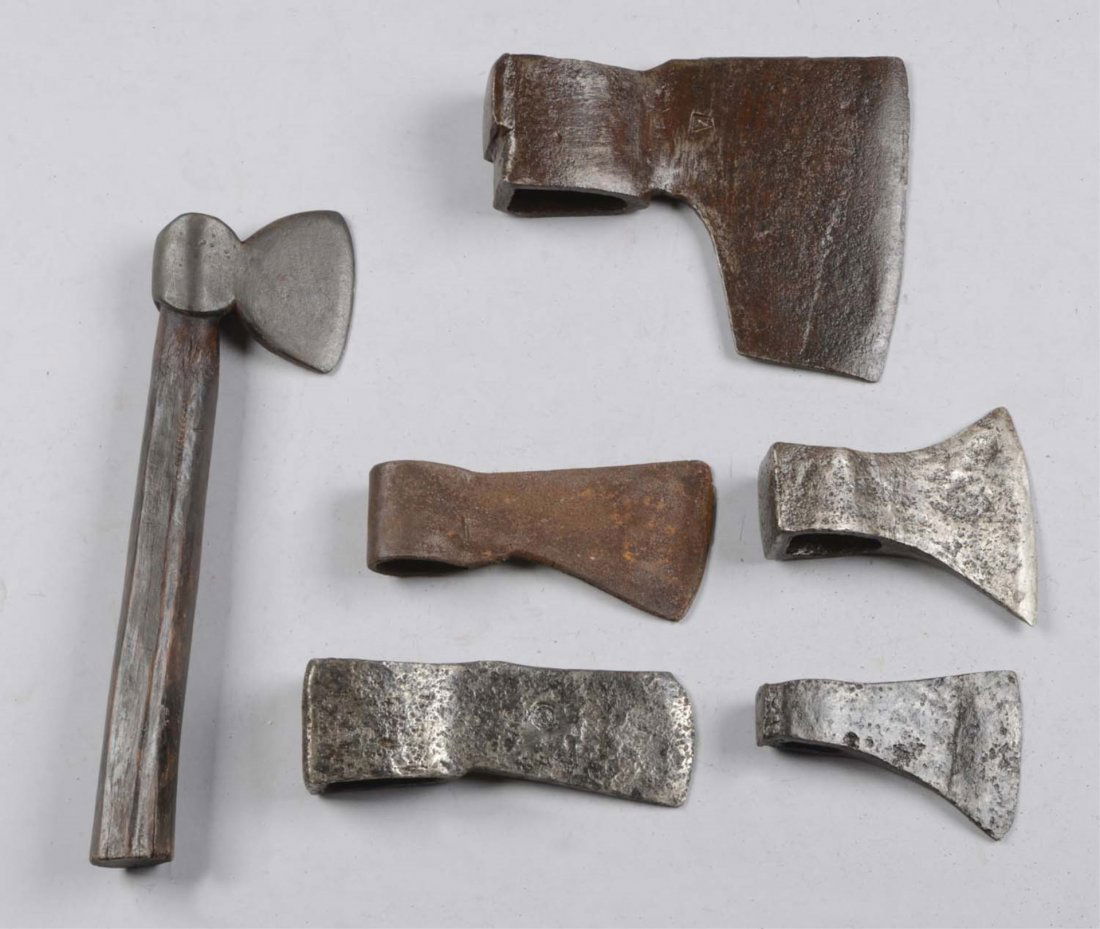 Lot of 6: Excavated Ax Heads & Early Ax w/ Handle. (1 of 2)