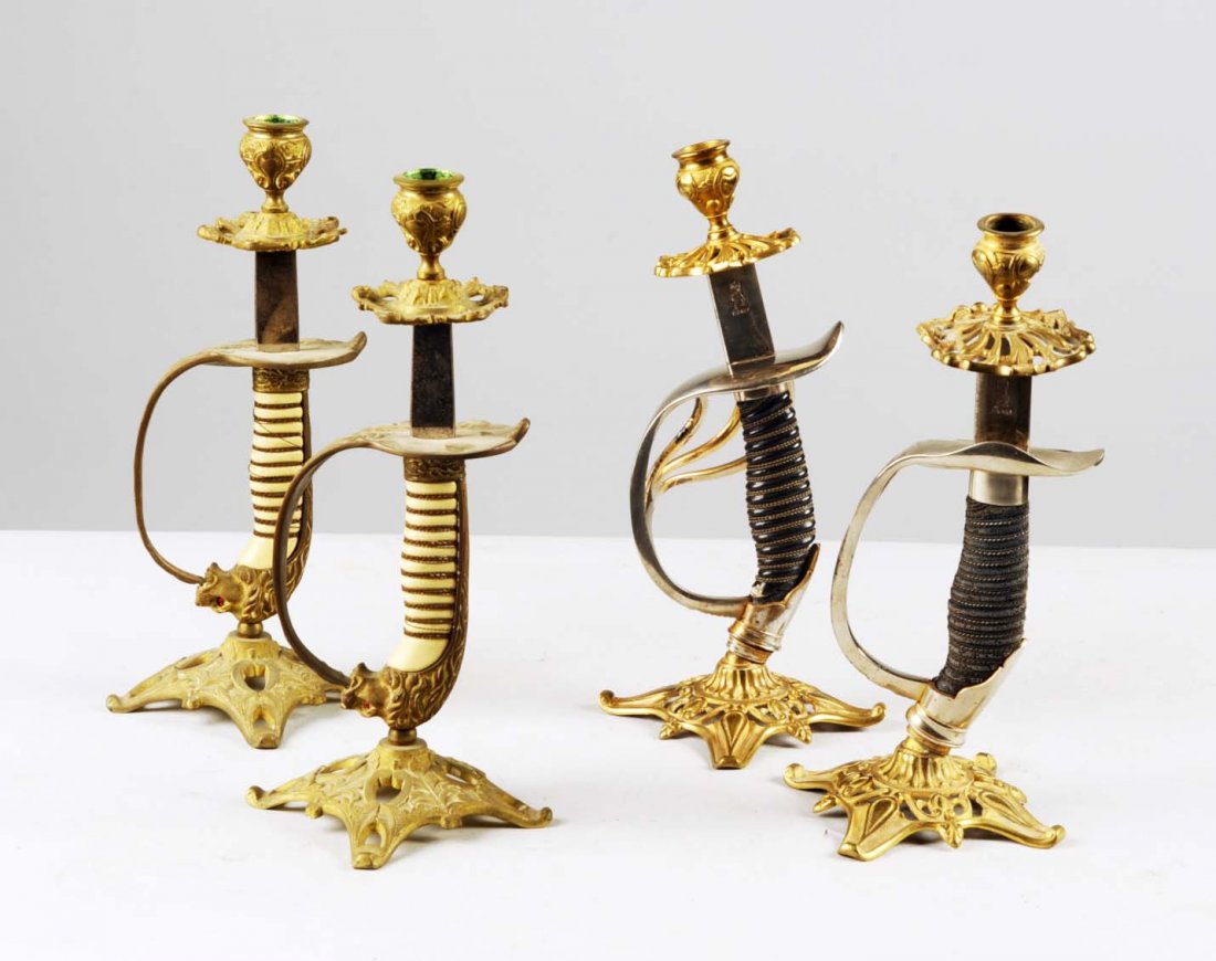 Lot of 2: Pairs of Sword Hilt Candle Holders. (1 of 1)