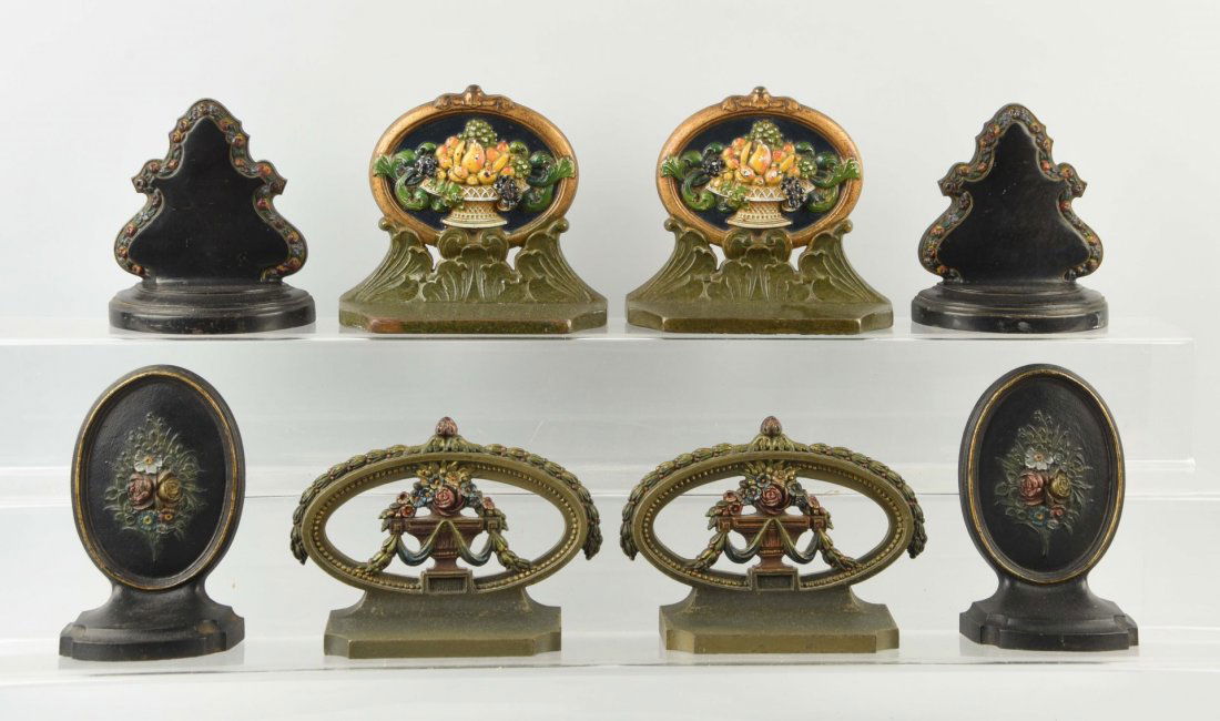 Lot of 4: Pairs of Cast Iron Flower Bookends. (1 of 1)