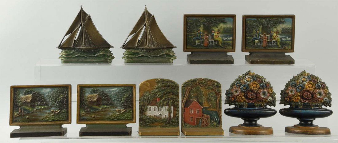 Lot of 5: Pairs of Cast Iron Assorted Bookends. (1 of 1)