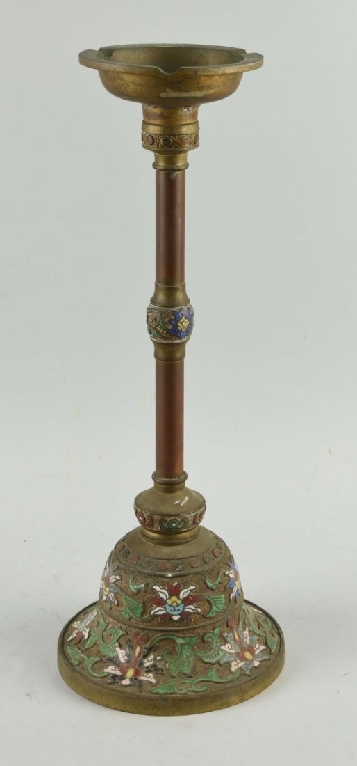 Tall Brass Ashtray With Cloisonné. (1 of 1)