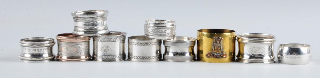 Lot of 10: Vintage Napkin Rings.: Sterling Reston silver. Condition (Excellent). Size Largest: 1 - 1/2" T.