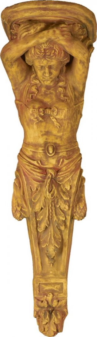 Tall Wall Sconce Shelf: Depicts a woman with her arms over her head. This contemporary piece is made of a hollow plastic fiberglass material. Came from a movie prop house, and used in "Secret Circle". Condition (Good - Very 