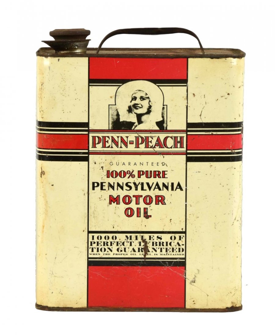 Penn-Peach w/ Lady Logo Motor Oil Two Gallon Can. (1 of 2)