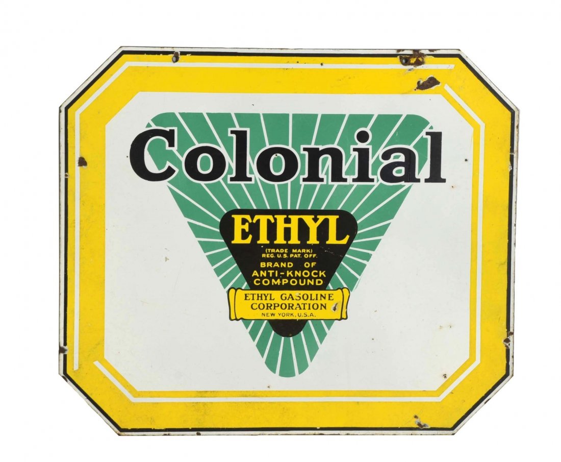 Colonial w/ Ethyl Logo Porcelain Diecut Sign. (1 of 2)