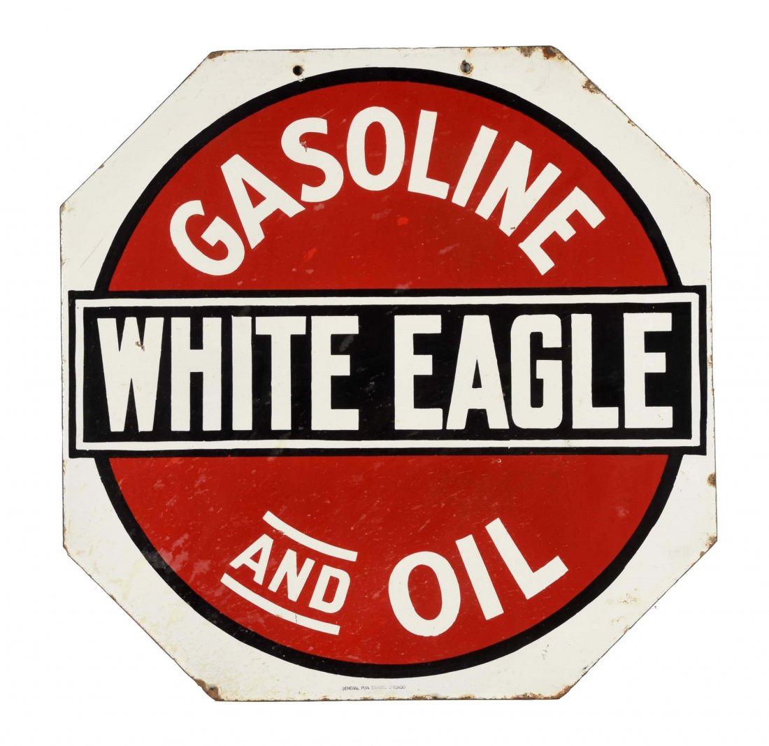 White Eagle Gasoline & Oil Porcelain Diecut Sign.