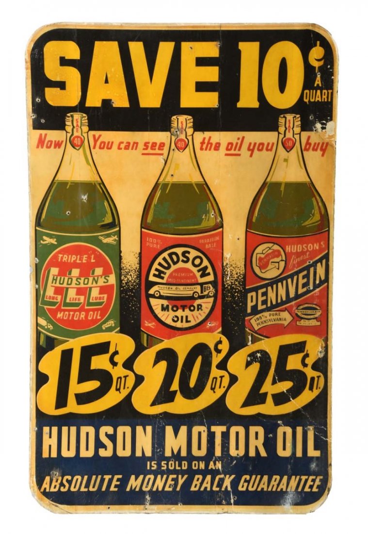 Hudson Motor Oil Bottle Cardboard Sign. (1 of 1)