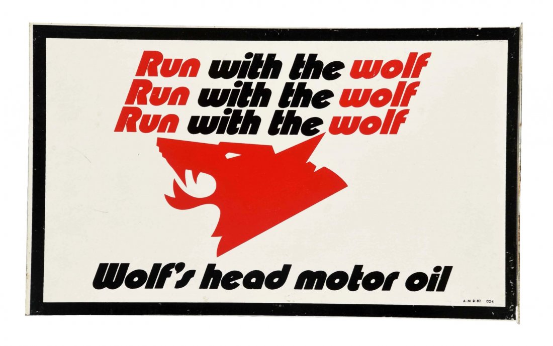 Wolf's Head Motor Oil w/ Logo Tin Flange Sign. (1 of 2)