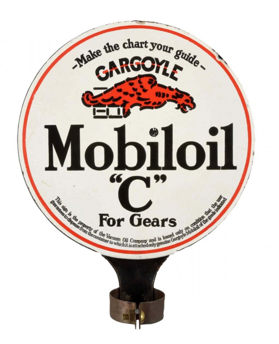 Mobiloil with Gargoyle "C" Lubster Paddle Sign.: DSP sign. Excellent gloss and color. Condition (9.5). Size 11" x 9".