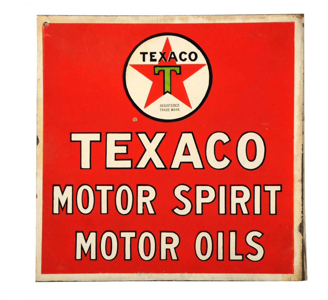 Texaco Motor Spirit Porcelain Flange Sign. (1 of 2)