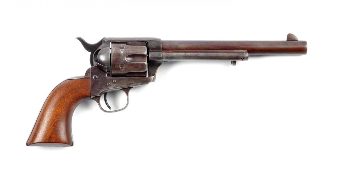 (A) U.S. Cavalry D.F.C. Colt Single Action Army.: Serial # 56106 7-1/2" barrel in .45 LC caliber. This is a standard U.S. issue Colt Single Action Army manufactured in 1880. The D.F.C. David Clarke inspector stamp can be found on bottom of frame and