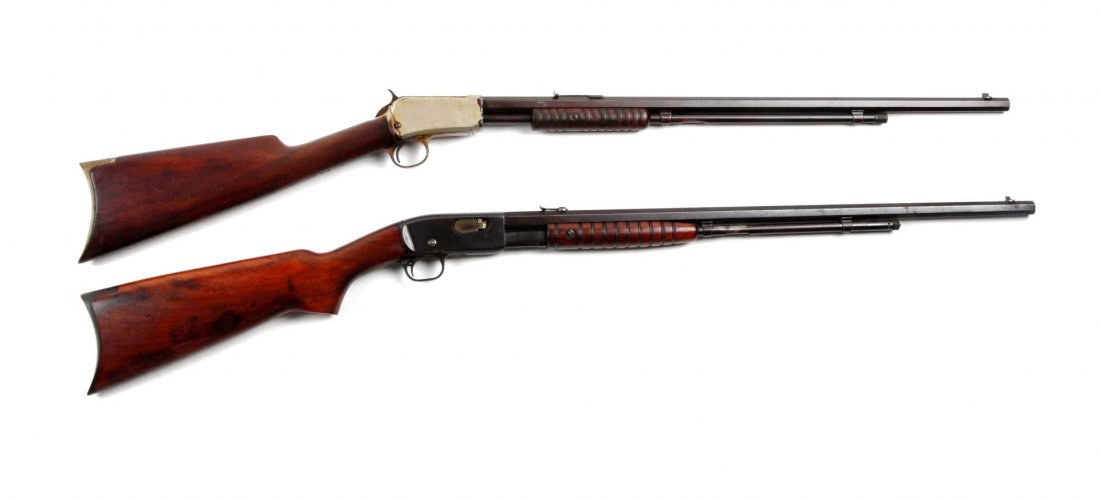 (C) Lot Of 2: Pre-war 22 Caliber Pump Action Rifle: Serial # 266727 & 712960 Serial # 266727 & 712960 Gun A: Remington Model 12, serial #712960, has a 24” full octagon barrel, take down, blued finish, grooved for-end, pistol grip walnut stock, steel 
