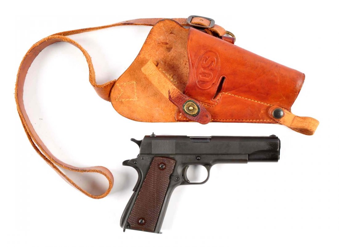 (C) U.S. Colt 1911-A1 Pistol.: Serial # 1680776 5" barrel in .45 ACP caliber. Manufactured in 1944, Offered is a typical standard U.S. issue Colt 1911-A1 .45 semi-automatic pistol. Left side of the frame has the "G.H.D." for inspec