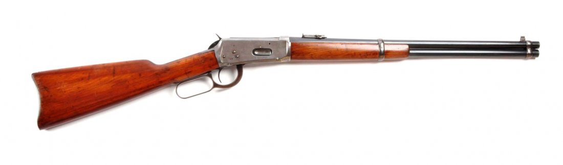 (C) Winchester Model 1894 S.R.C.: Serial # 920209 20" barrel in .25-35 WCF caliber. Manufactured 1923. Highly desirable caliber pre-war classic Model 1894 Saddle Ring Carbine. Features full round barrel, full magazine, two barrel band