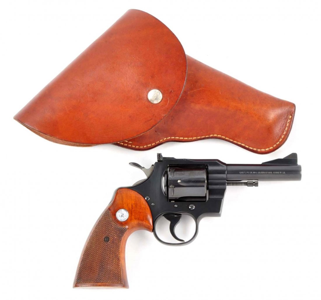 (M) Early Colt Trooper Double Action Revolver.: Serial # 67386 Cal. .357 Magnum, barrel length 4". This revolver was manufacture in 1967. This is the earliest style trooper that was manufactured without the top rib, sans ejector rod shroud. Feature