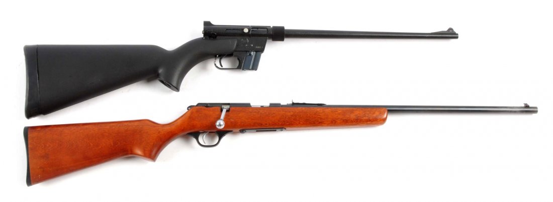 (M) Lot of 2: .22 Caliber Rifles.: Serial # NSN & A299153 The first gun is an AR-7 Explorer with serial No. A299153 features a 16" barrel in .22 LR caliber. Textured finish, composite stock, takedown, semi-automatic, magazine fed. This