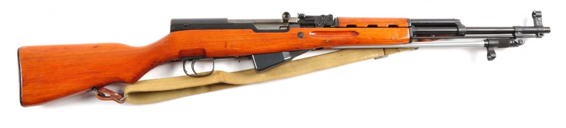(M) Chinese SKS Semi-Automatic Rifle.: Serial # 23011044 20-1/2" barrel in 7.62x39mm caliber. Manufactured in China. Standard semi-automatic carbine with all matching numbers including stock. Bottom of stock has sling swivel. Features varn