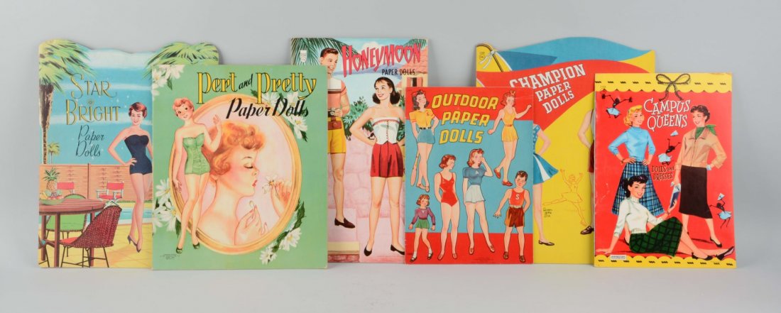 Lot of 6: Vintage Uncut Paper Doll Books.: Circa 1940's to 1960's. Honeymoon, Pert and Patty, Star Bright, and more. Condition (Good).