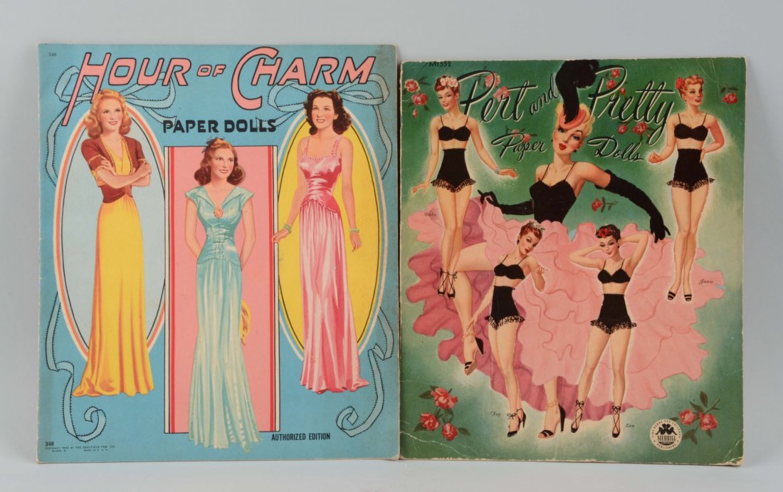 Lot of 2: Vintage 40's Uncut Fashion Paper Dolls.: Pert and Pretty - 1948 and Hour of Charm - 1943. Condition (Good).
