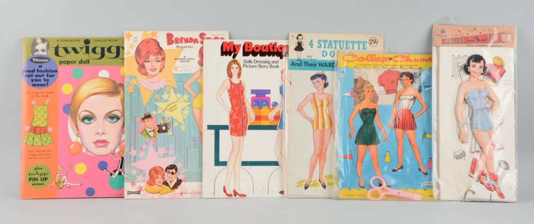 Lot of 6: Vintage Uncut Paper Doll Books.: Includes Twiggy, Brenda Starr, and more. Condition (Good).