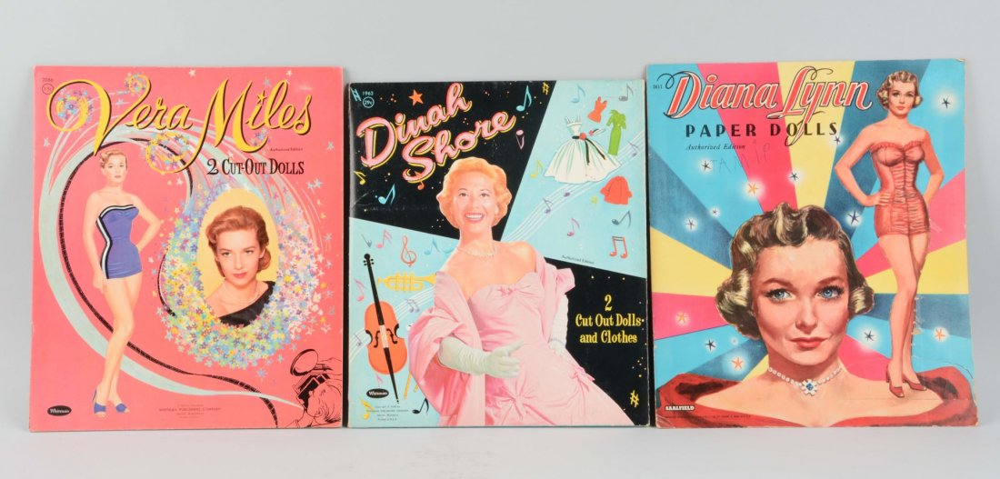 Lot of 3: Vintage 50's Celebrity Paper Doll Books.: Dinah Shore, Vera Miles, and Diana Lynn. All are uncut. Condition (Good).