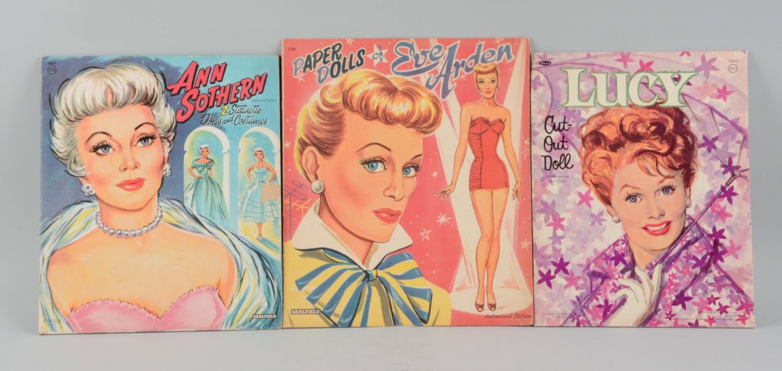 Lot of 3: Vintage 50's Celebrity Paper Doll Books.: 1964 uncut Lucy and uncut Eve Arden and Ann Southern. Clothes are uncut. One doll top and folder as is. Condition (Good).