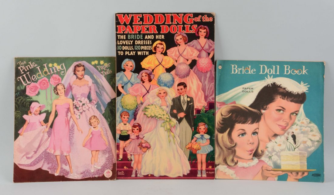 Lot of 3: Vintage Uncut Wedding Paper Doll Books.: Merrill 1935. Wedding of the Paper Dolls, The Pink Wedding 1952, and Bride Doll Book by Abbott. Condition (Good).