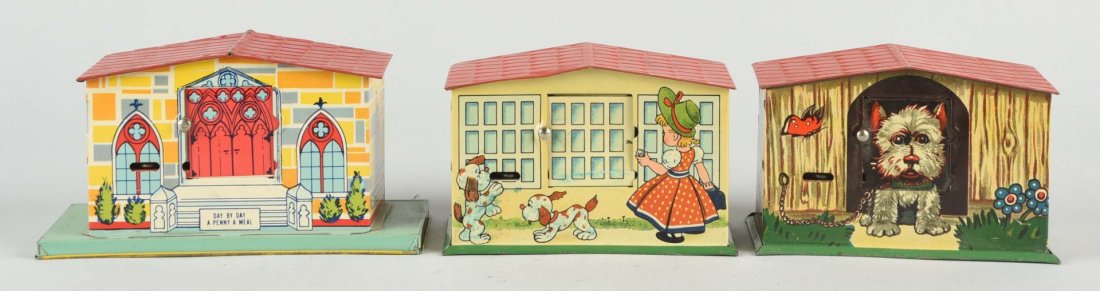 Lot Of 3: Tin Dog House Banks. (1 of 1)