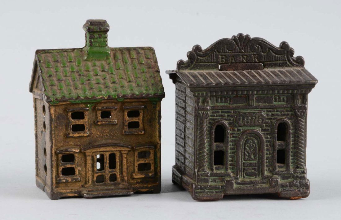 Lot of 2: Small Cast Iron Building Still Banks. (1 of 2)
