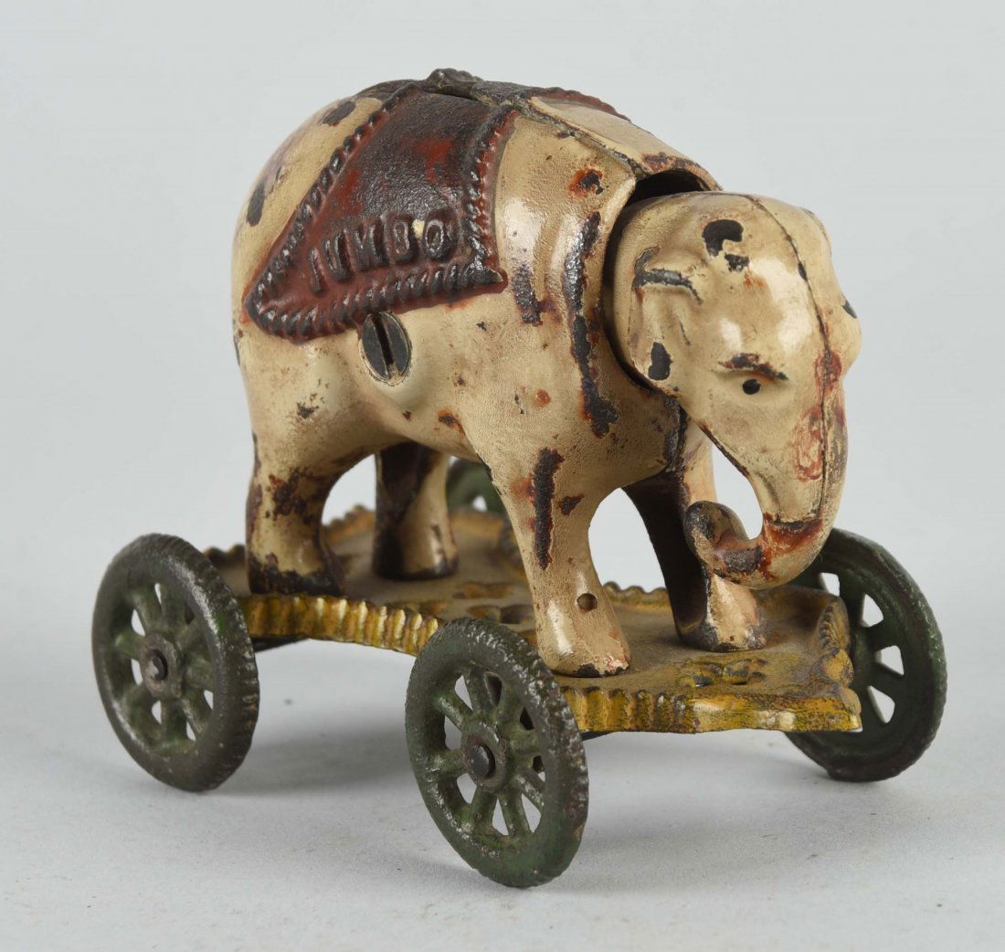 Cast Iron Jumbo on Wheels Still Bank. (1 of 1)