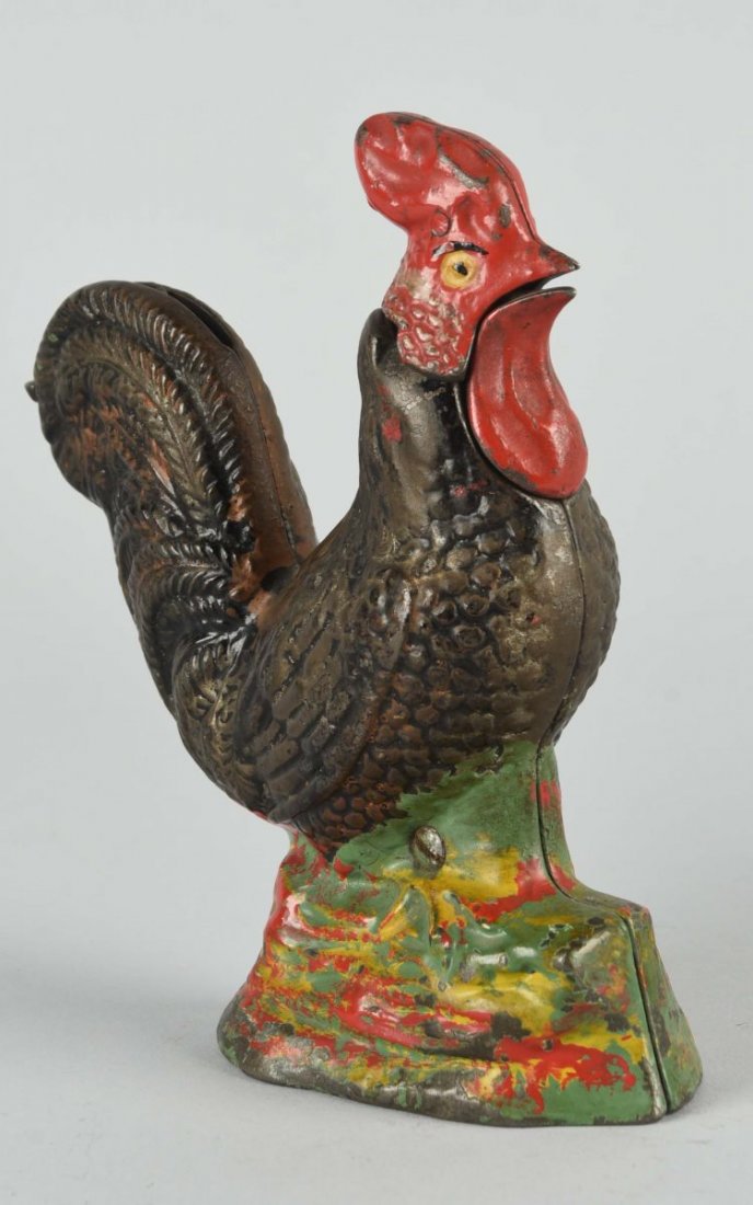 Cast Iron Rooster Mechanical Bank. (1 of 1)