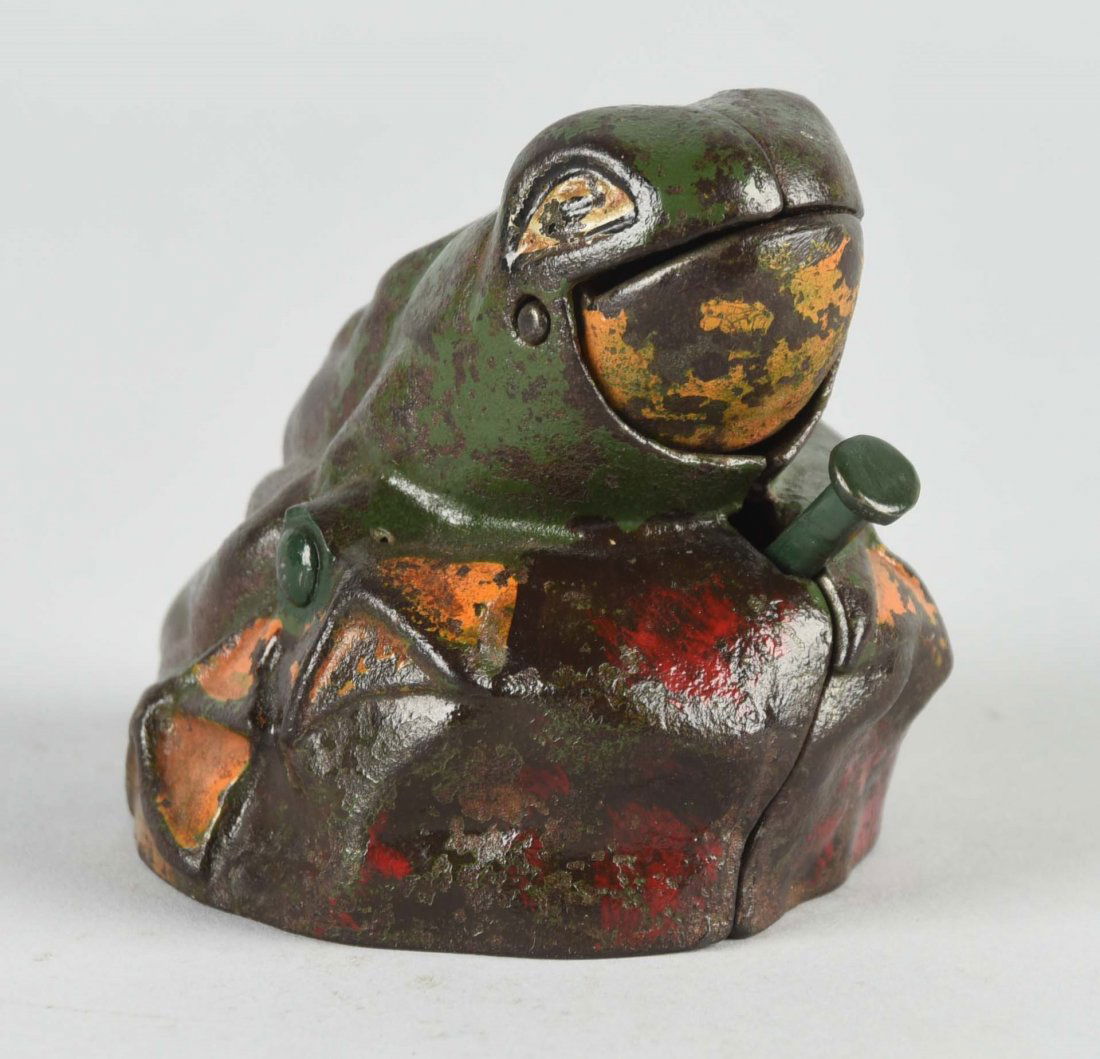 Cast Iron Frog on Rock Mechanical Bank. (1 of 1)