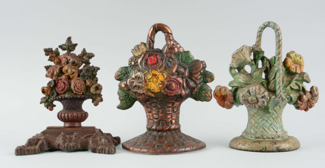 Lot Of 3: Cast Iron Flower Doorstops.: Hubley, etc. Condition (Good - Very Good). Size Largest: 9-3/4'' T.