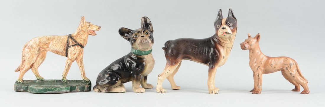 Lot of 4: Cast Iron Dog Doorstops.: National Foundry, etc. Condition (Very Good - Excellent). Size Largest: 9'' L.