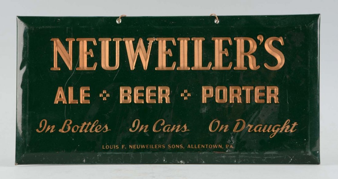 Neuweiler's Beer Tin over Cardboard Celluloid Sign (1 of 1)