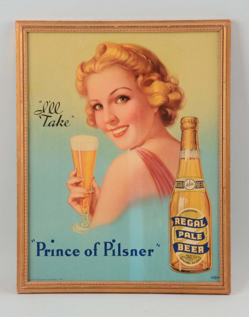 Regal Pale Beer Pinup Girl Lithograph.: Nice IRTP labeled bottle. Has some light wear. Framed. Condition (Excellent). Size Framed: 15-1/2'' x 12-1/2''.
