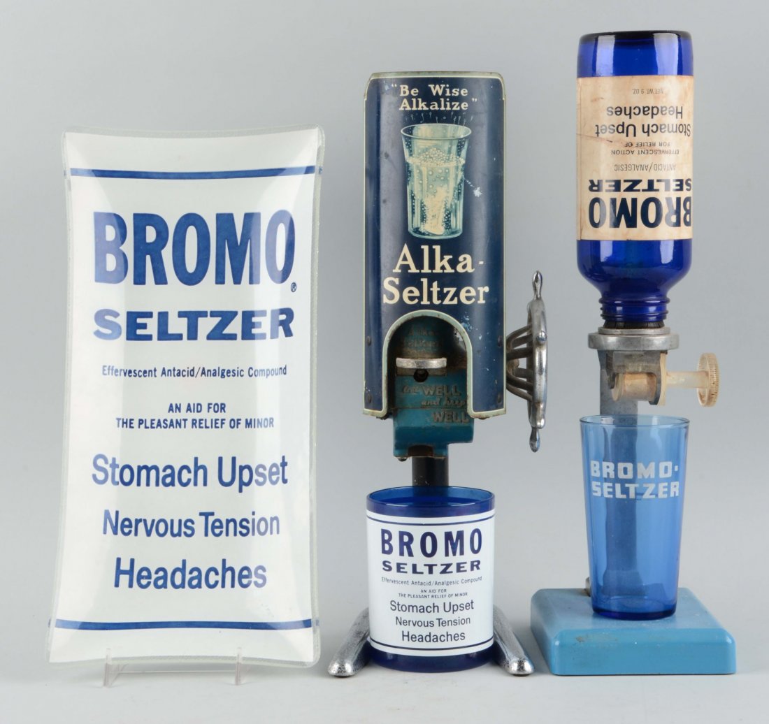 Lot of 3: Alka-Seltzer & Bromo-Seltzer Dispensers. (1 of 1)