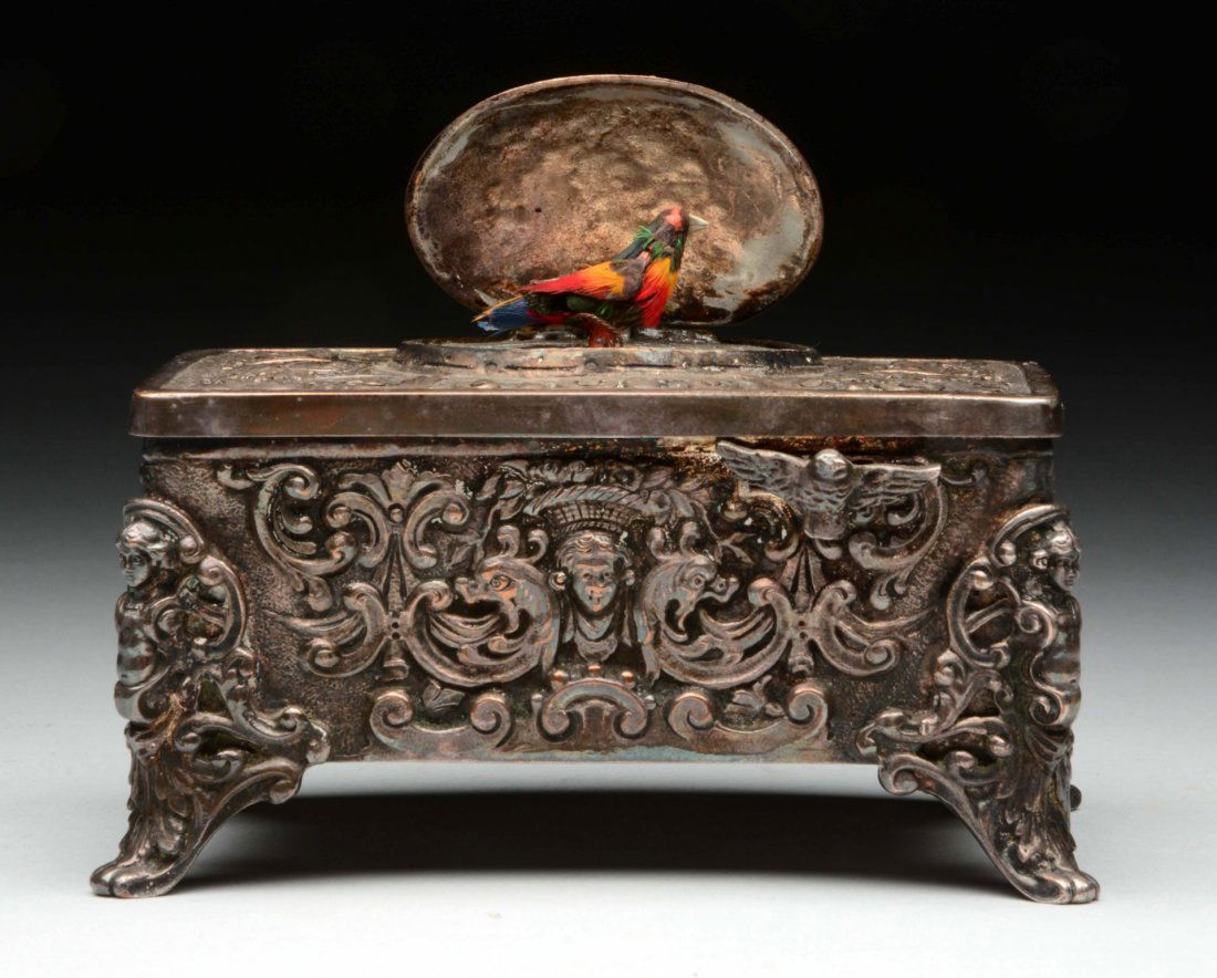 Late 19th Century Silverplated Bird Snuff Box. (1 of 4)