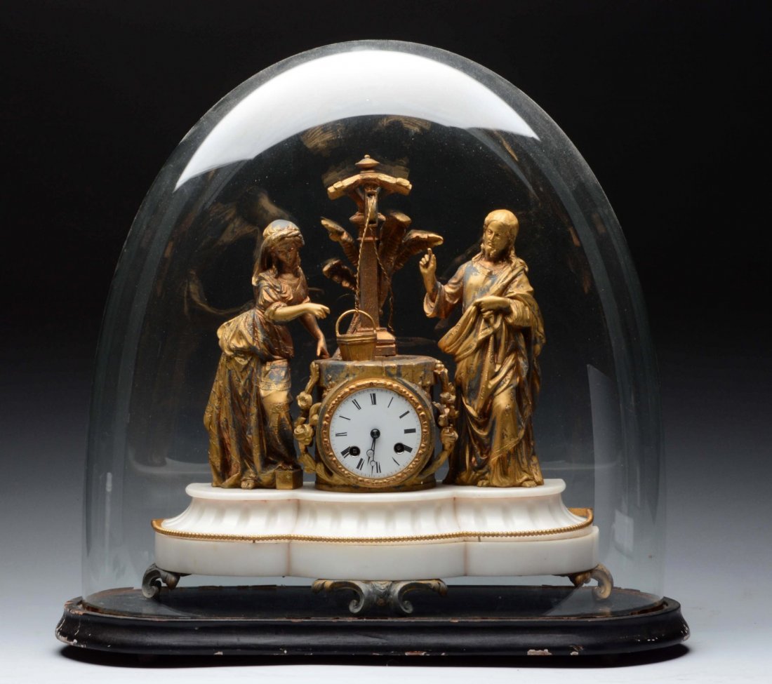 Glass Dome French Marble Base Shelf Clock. (1 of 5)
