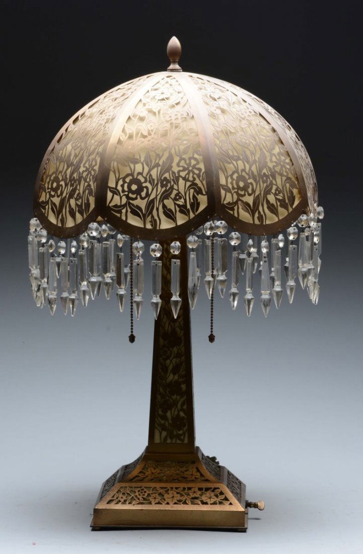 Brass Table Lamp w/Filigree Brass Shade. (1 of 1)