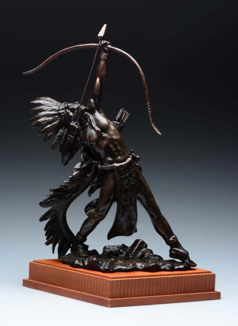 Bronze Indian w/ Headdress Shooting Arrow. (1 of 4)