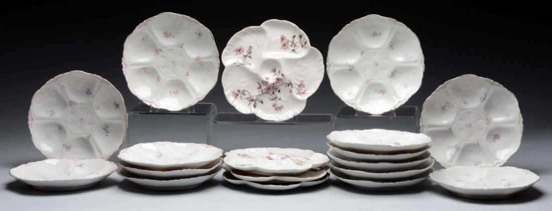 Lot Of 18: Floral Oyster Plates. (1 of 3)