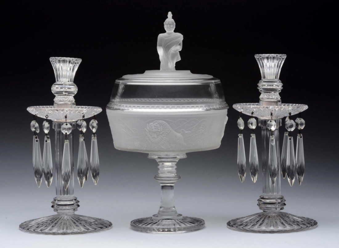 Lot of 3: Crystal Candlesticks & Compote. (1 of 1)