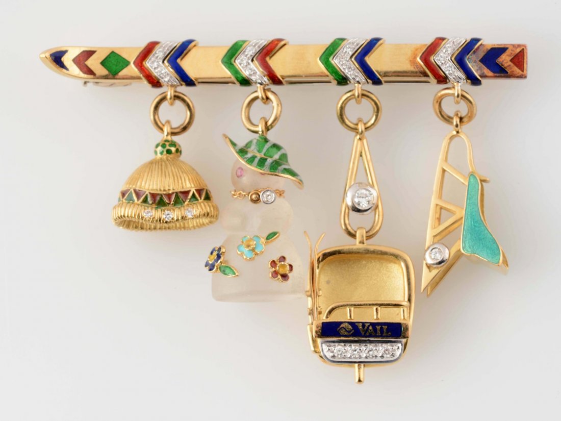 Winter Scene Pin with Female Green Hat Snowman. (1 of 3)