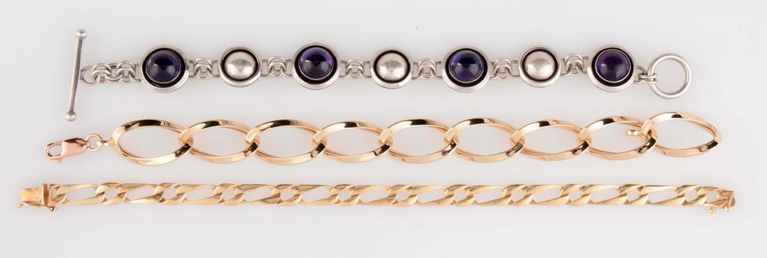 Lot Of 3: Yellow Gold, Silver & Amethyst Bracelets (1 of 1)