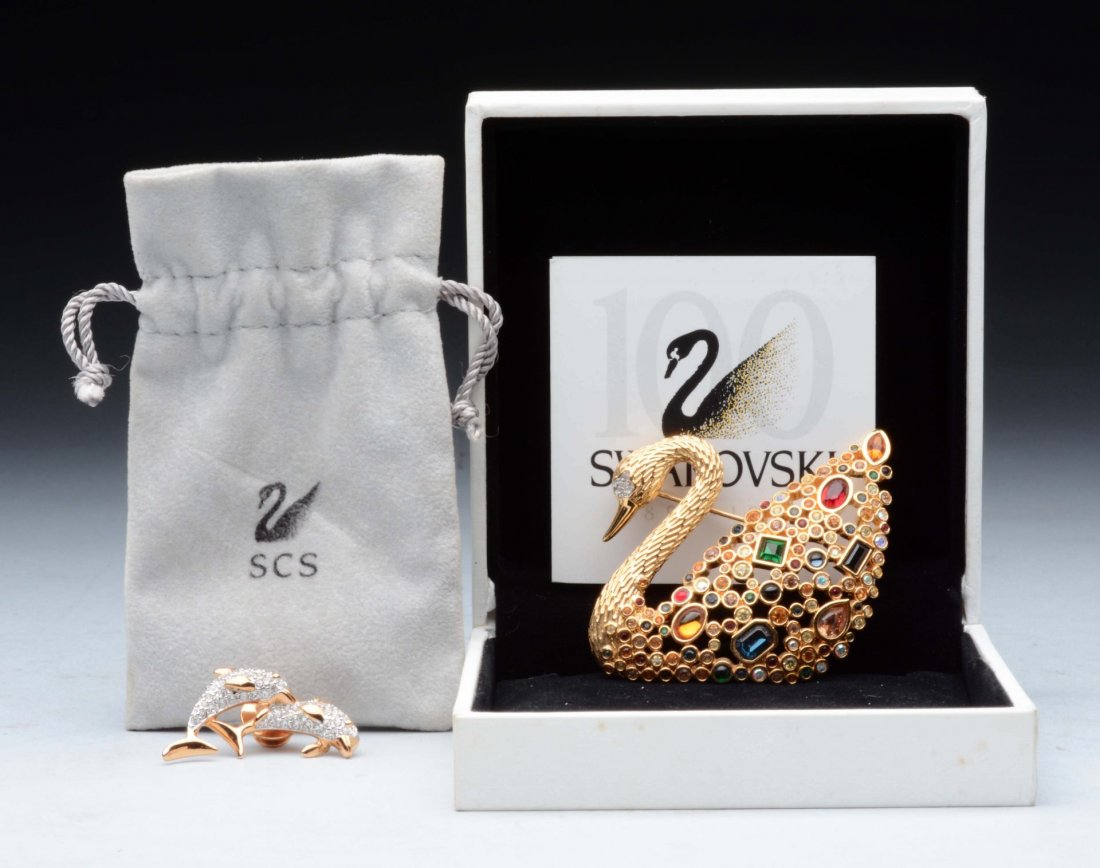 Lot of 2: Swarovski Swan & Dolphin Pins. (1 of 2)