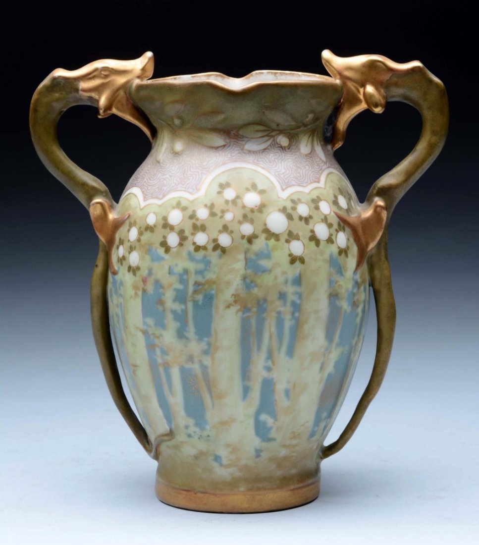 Amphora Ceramic Vase w/ 2 Applied Dragon Handles. (1 of 4)