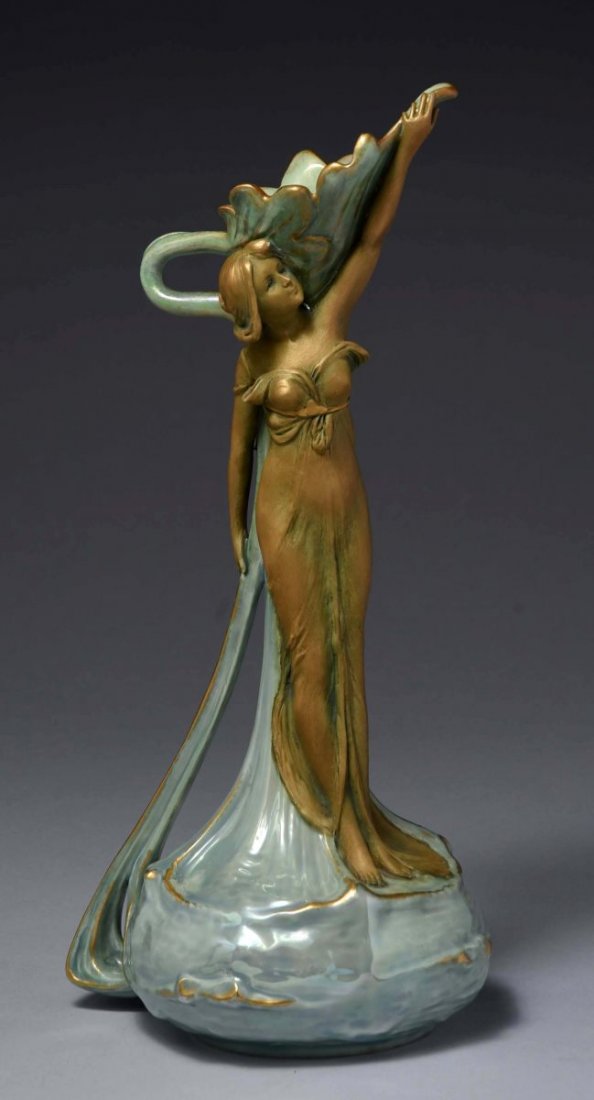 Wahliss Ceramic Pitcher w/ Art Nouveau Maiden. (1 of 3)